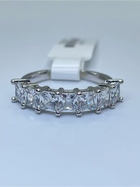 Swarovski Crystal Elements White Princess Cut CrystalHalf Eternity Band Ring 9